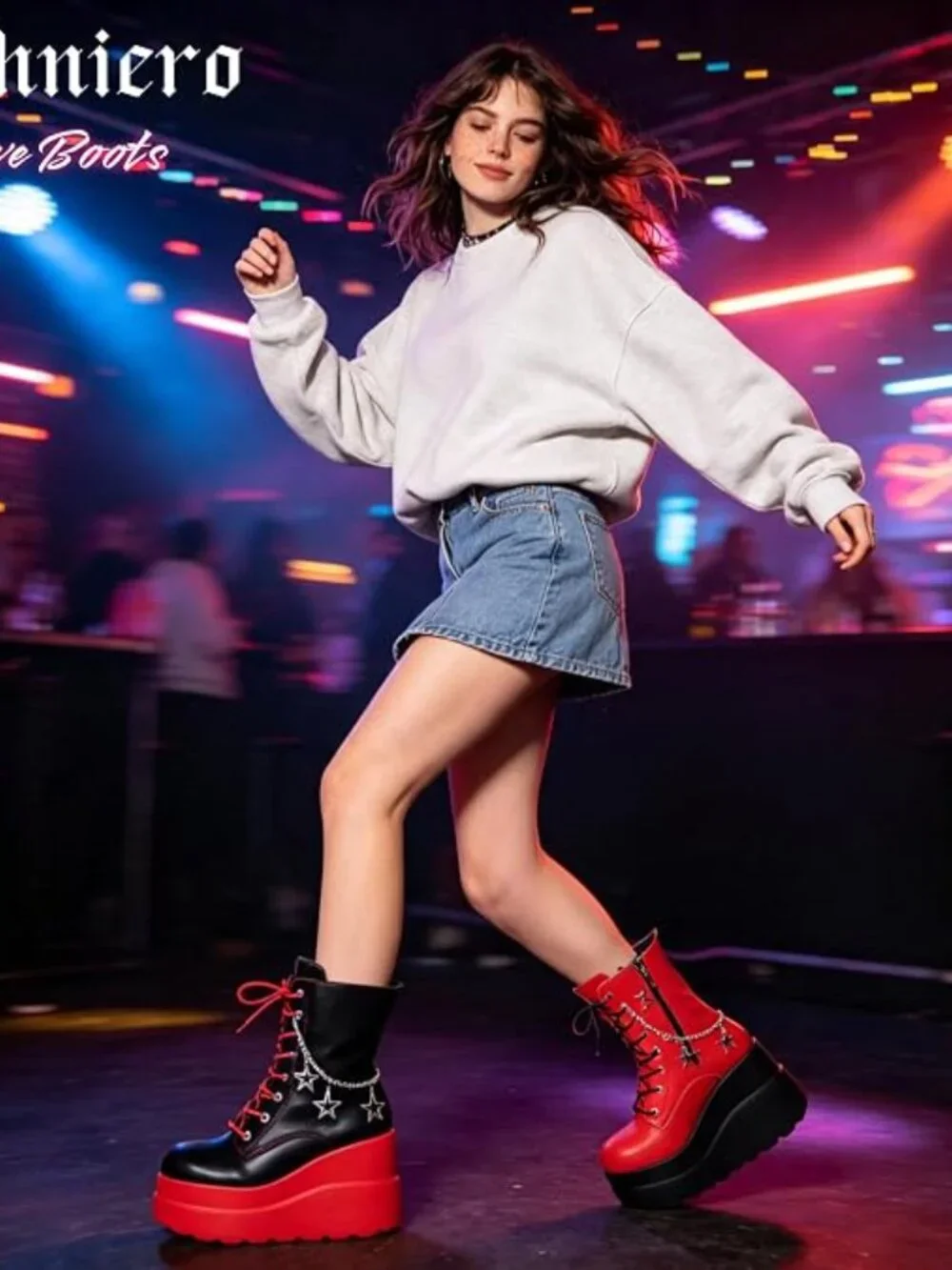 Black & Red Platform Goth Wedge Boots